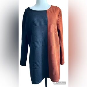 La Madona size L, Black with rustic orange, 3/4 sleeved, ribbed sweatshirt